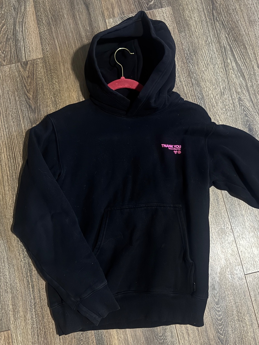 Aritzia Black Hoodie with Pink 'Thank You' Embroidery